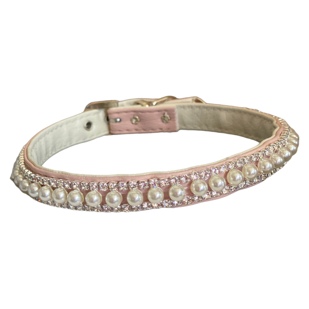 Pretty in Pink Pearl and Rhinestone Collar: PINK / 14