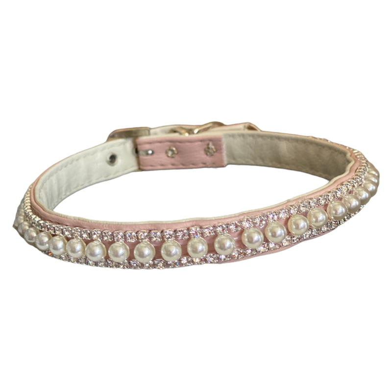 Pretty in Pink Pearl and Rhinestone Collar: PINK / 14