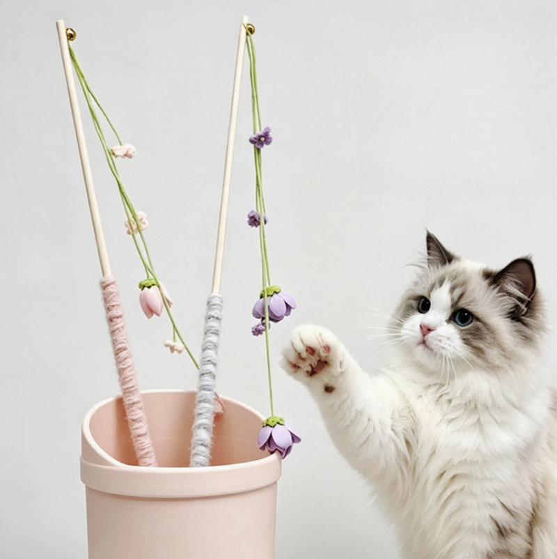 Flower Bell Cat Teaser Wand Toy (Purple/Pink)