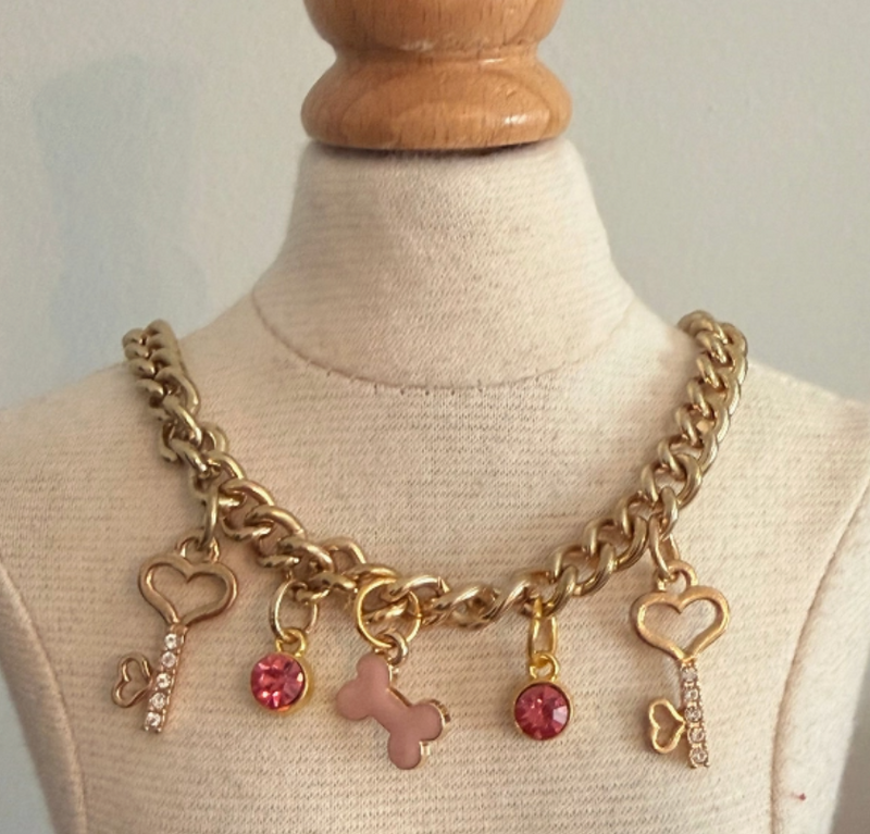 Pavé Heart and Bone Dog Necklace